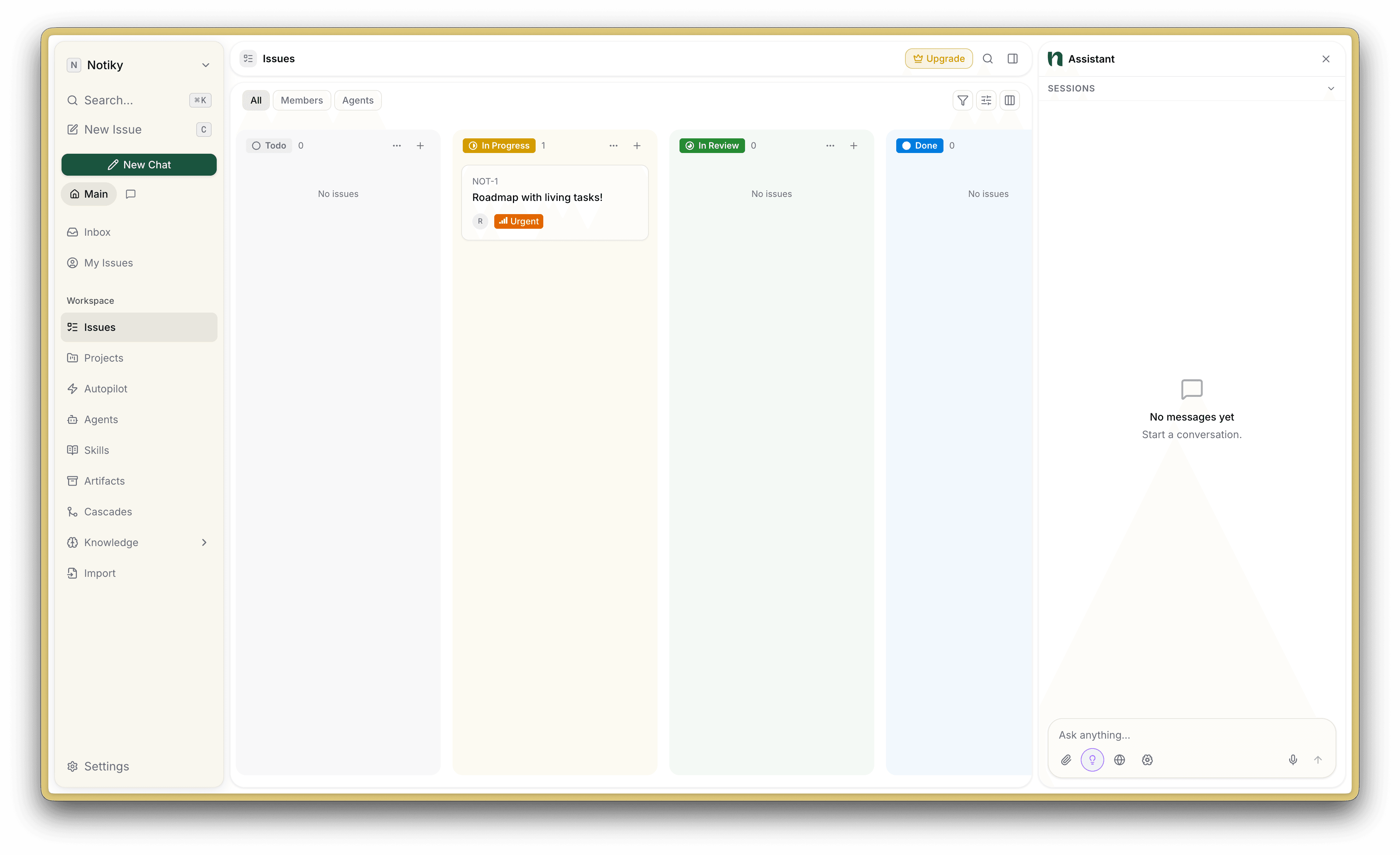 Notiky workspace — decisions, agents, and context in one place